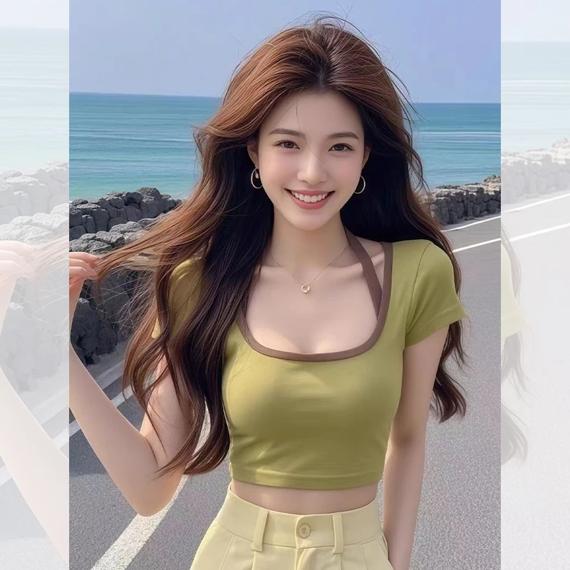 夏季新款品质女装小衫2025爆款吊带上衣辣妹纯欲风短款短袖t恤女