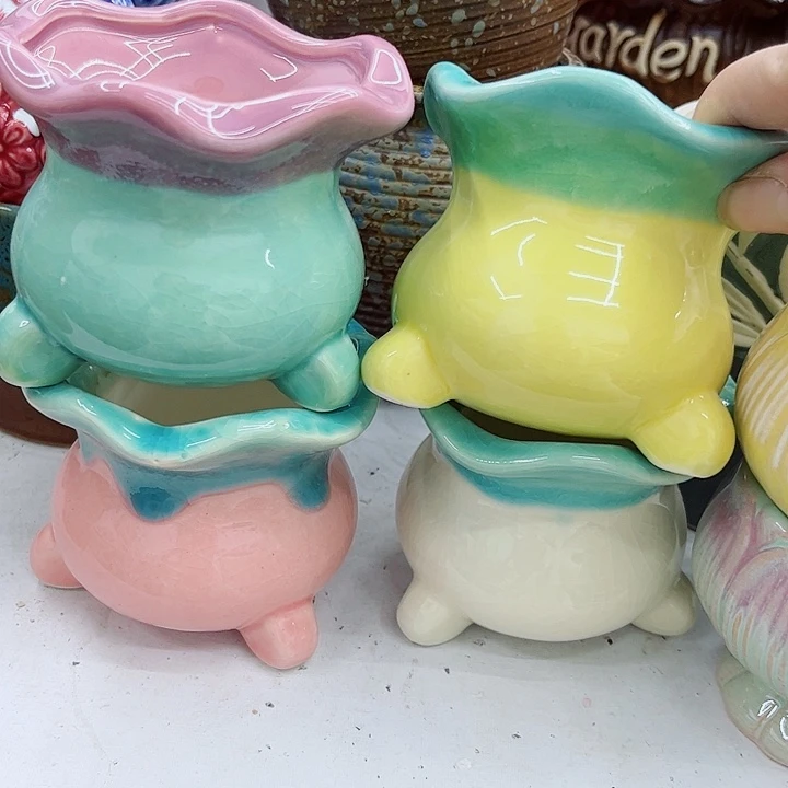 多肉绿植陶瓷花盆9.9包邮，有孔