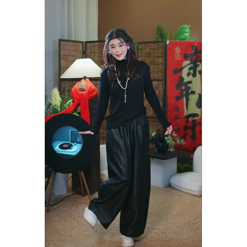 杯子家《烤皮黑油龟花苞裤》桑蚕丝香云纱老龟老钱风长裤