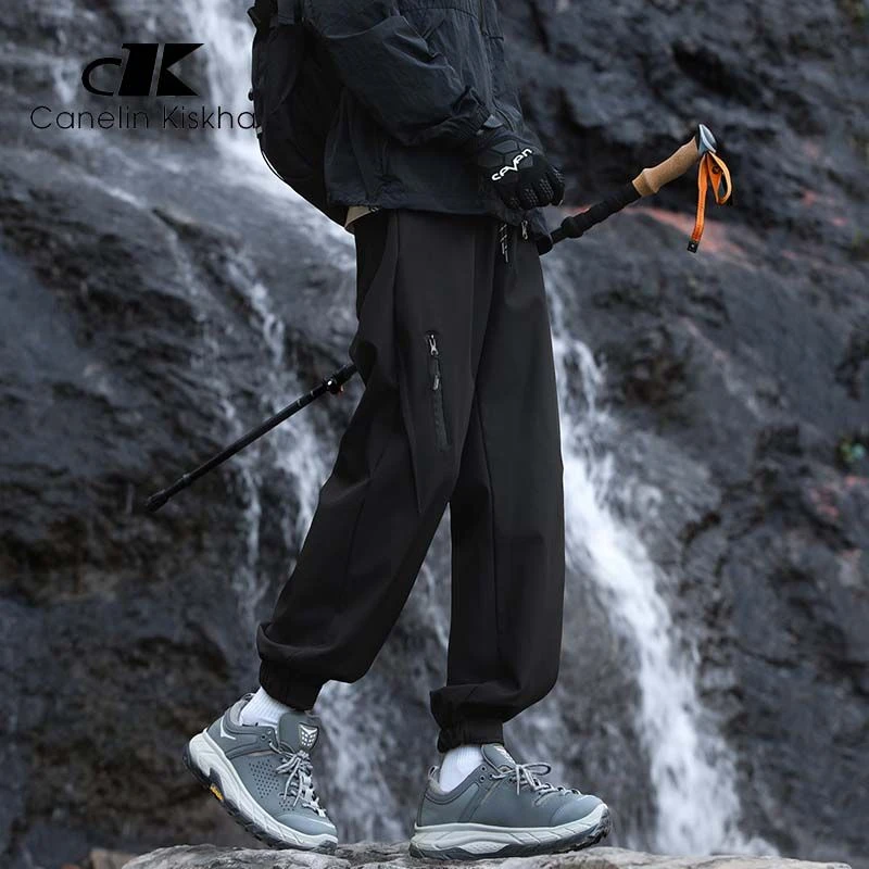 防水冲锋裤男春秋季户外登山裤宽松束脚工装休闲长裤子冲锋衣套装