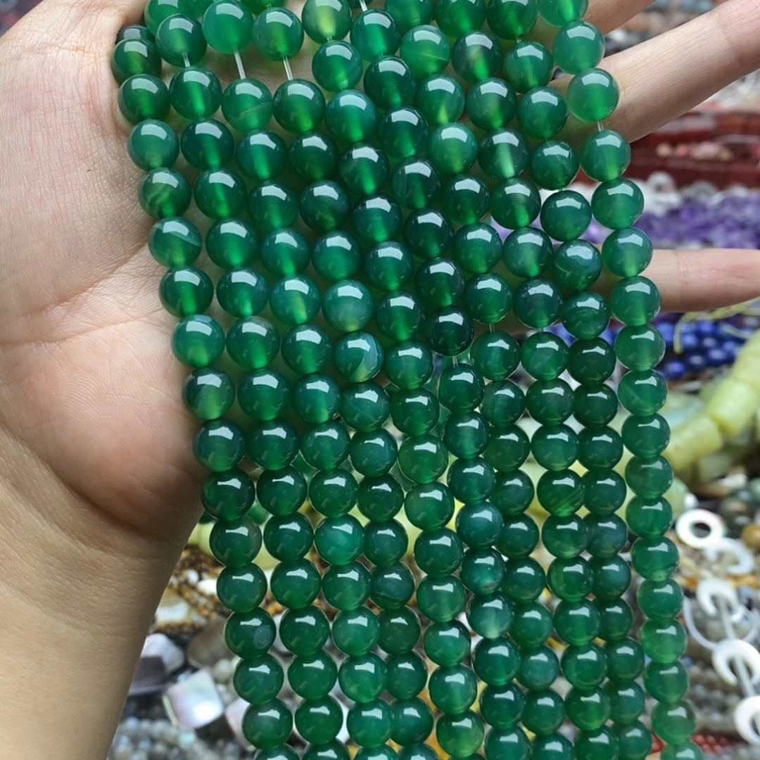 玛瑙/玉髓未镶嵌珠宝半成品一条纯天然绿玛瑙圆珠8mm