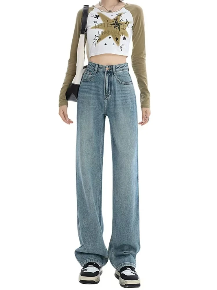 【武】牛仔裤春季新款苹果绿美式直筒显瘦垂感梨型身材拖地裤