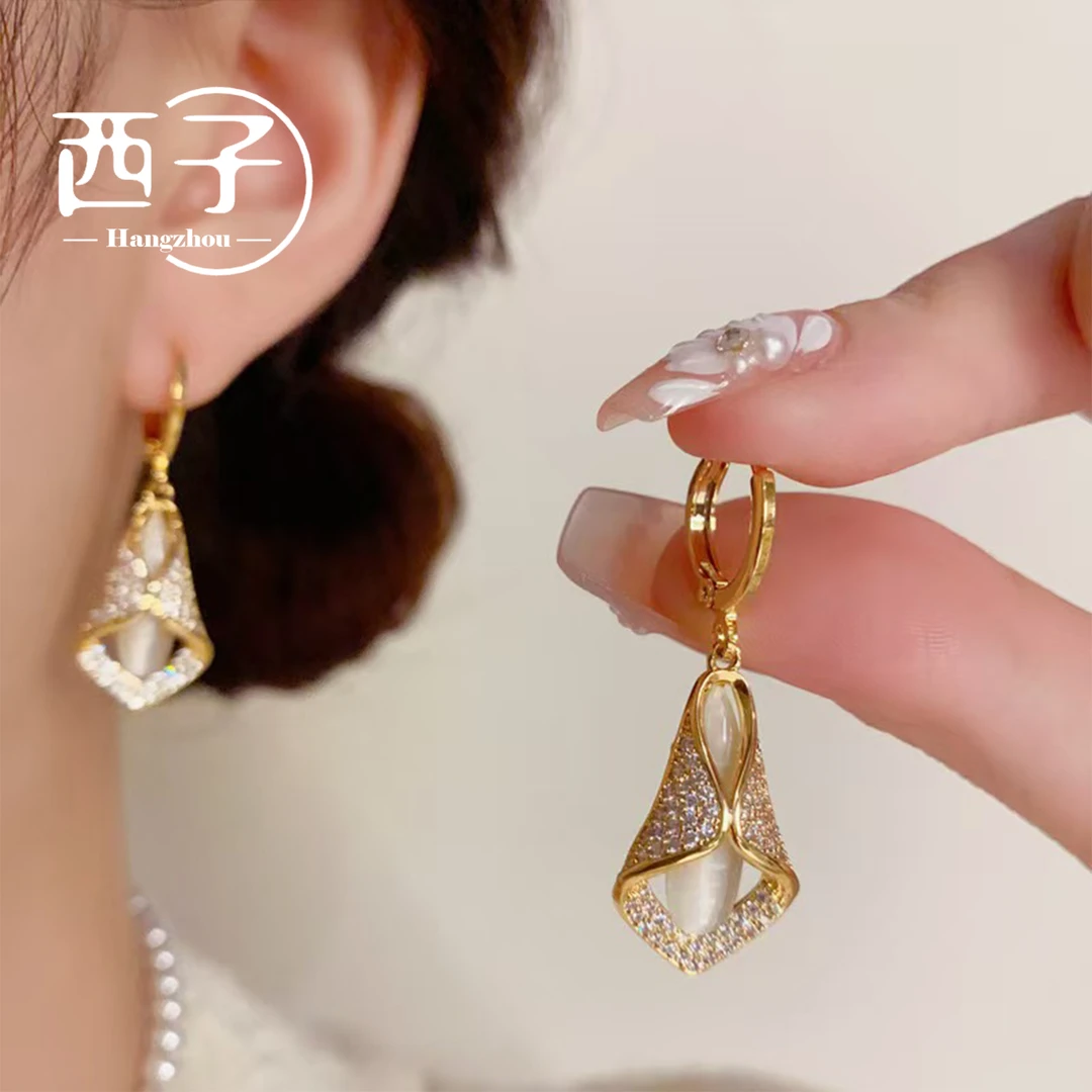 西子饰品镀18K金【气质菱形花耳坠】2025新品925银针防敏耳饰耳环