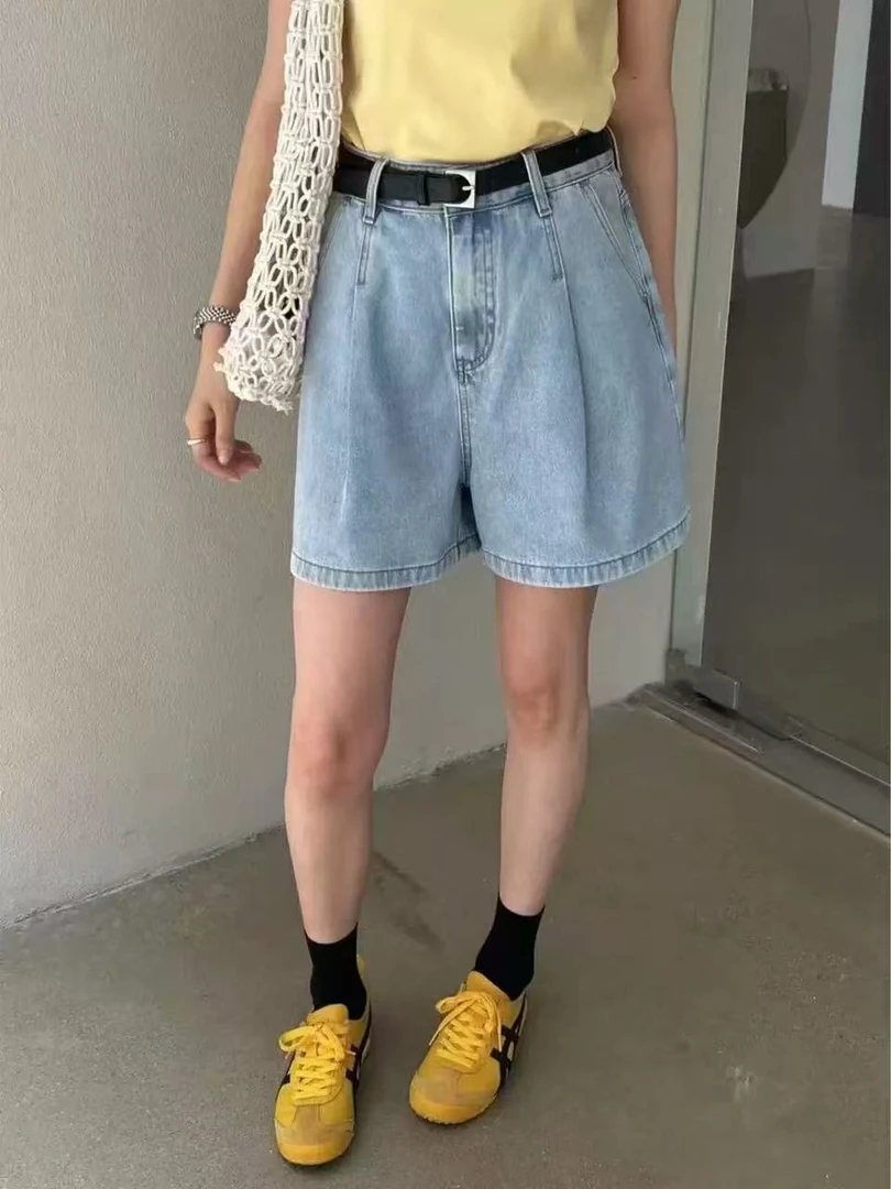 韩版复古高腰显瘦牛仔短裤