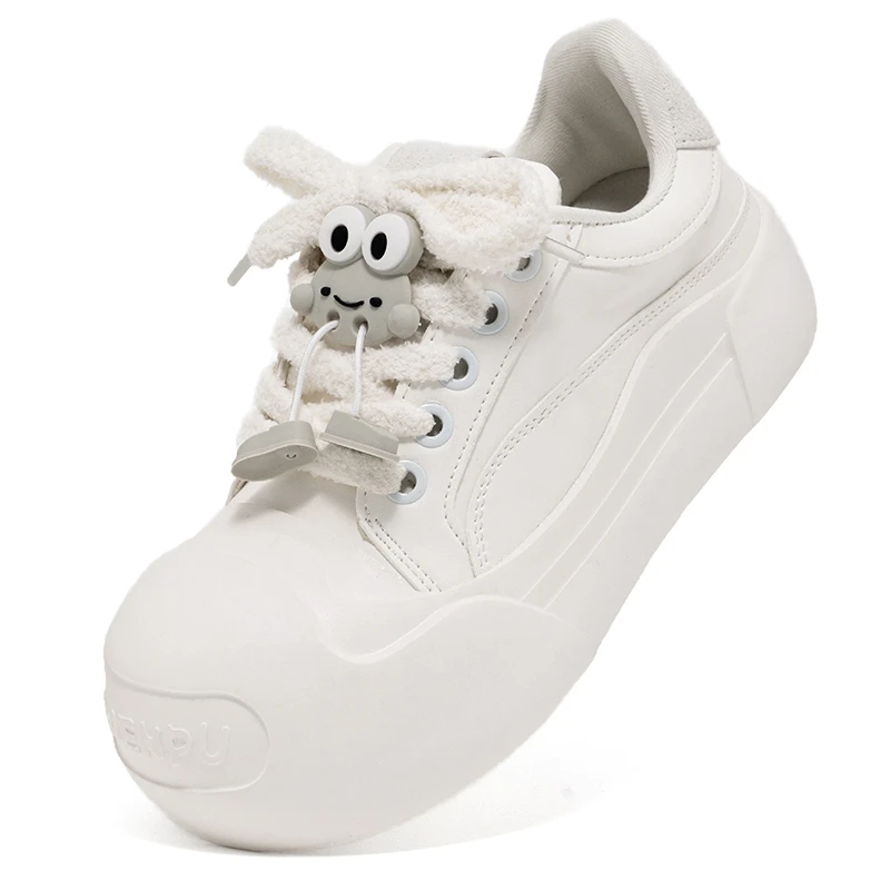 2025新款休闲鞋女鞋甜美板鞋学院风DIY厚底小白鞋大头丑萌面包鞋