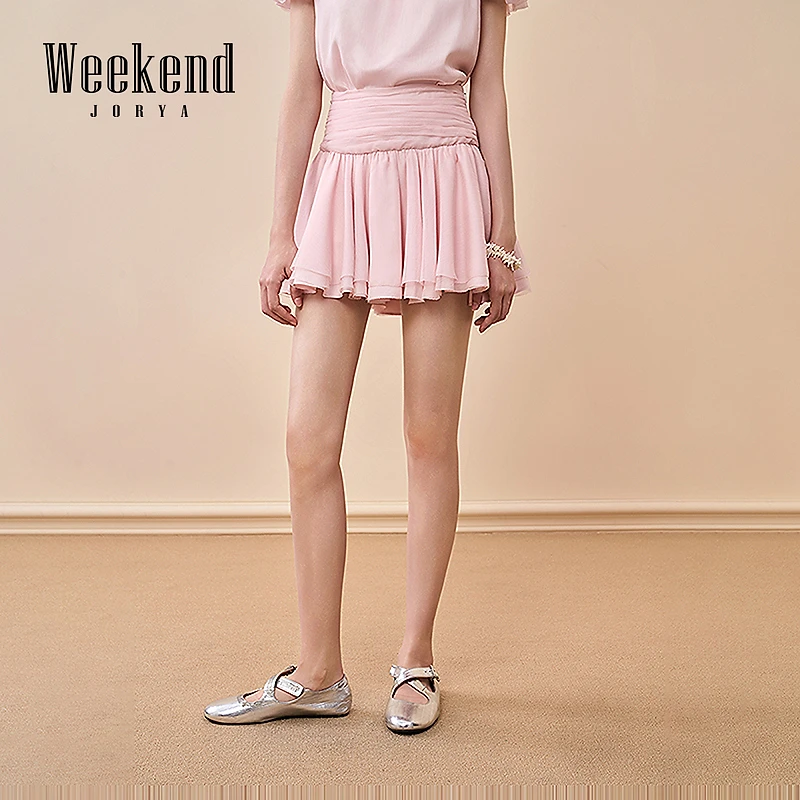 卓雅周末2025夏季新款高级感甜美学院风褶皱雪纺褶半身裙XRW2Q01C