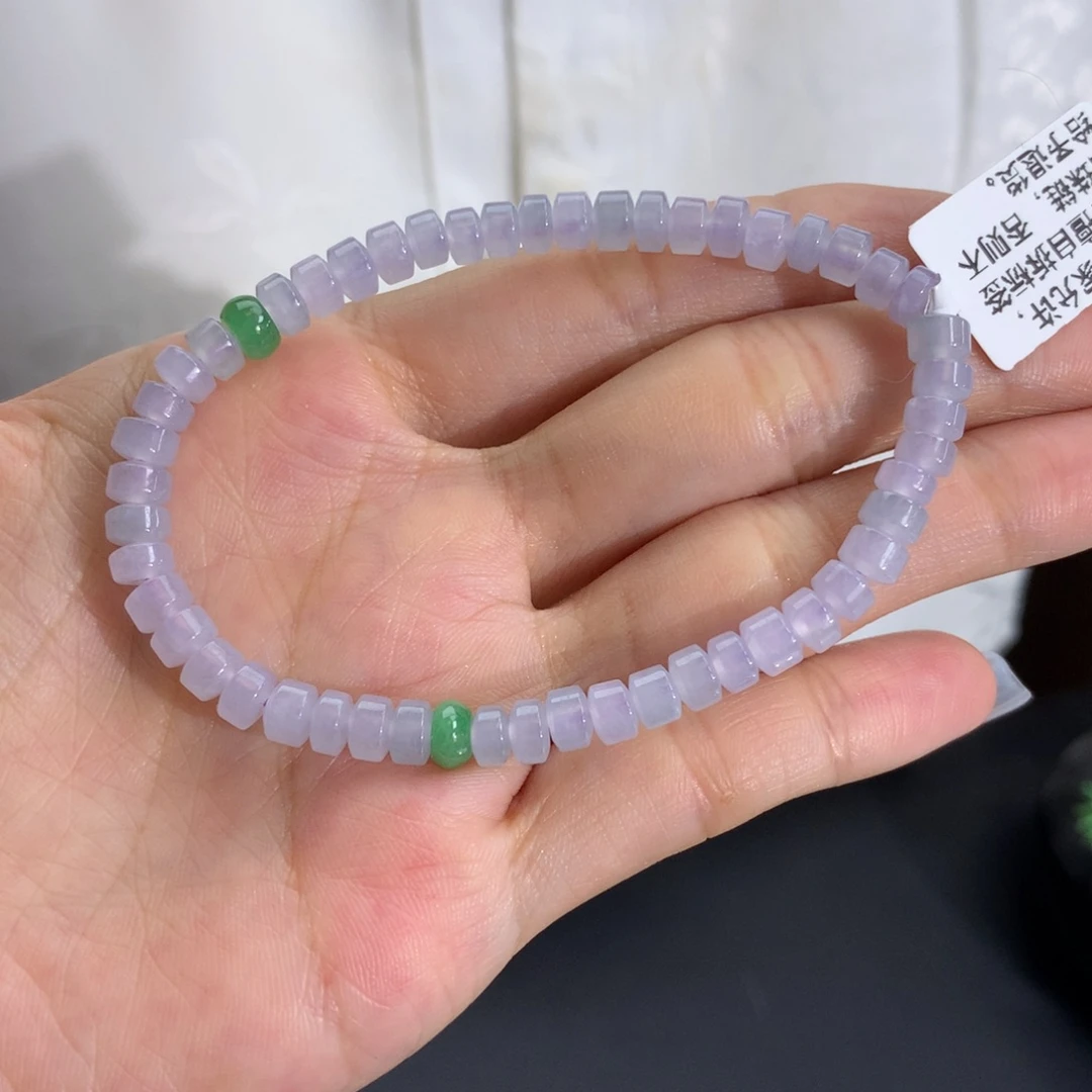 翡翠未镶嵌手串卡5.2冰胶淡紫鼓珠手串