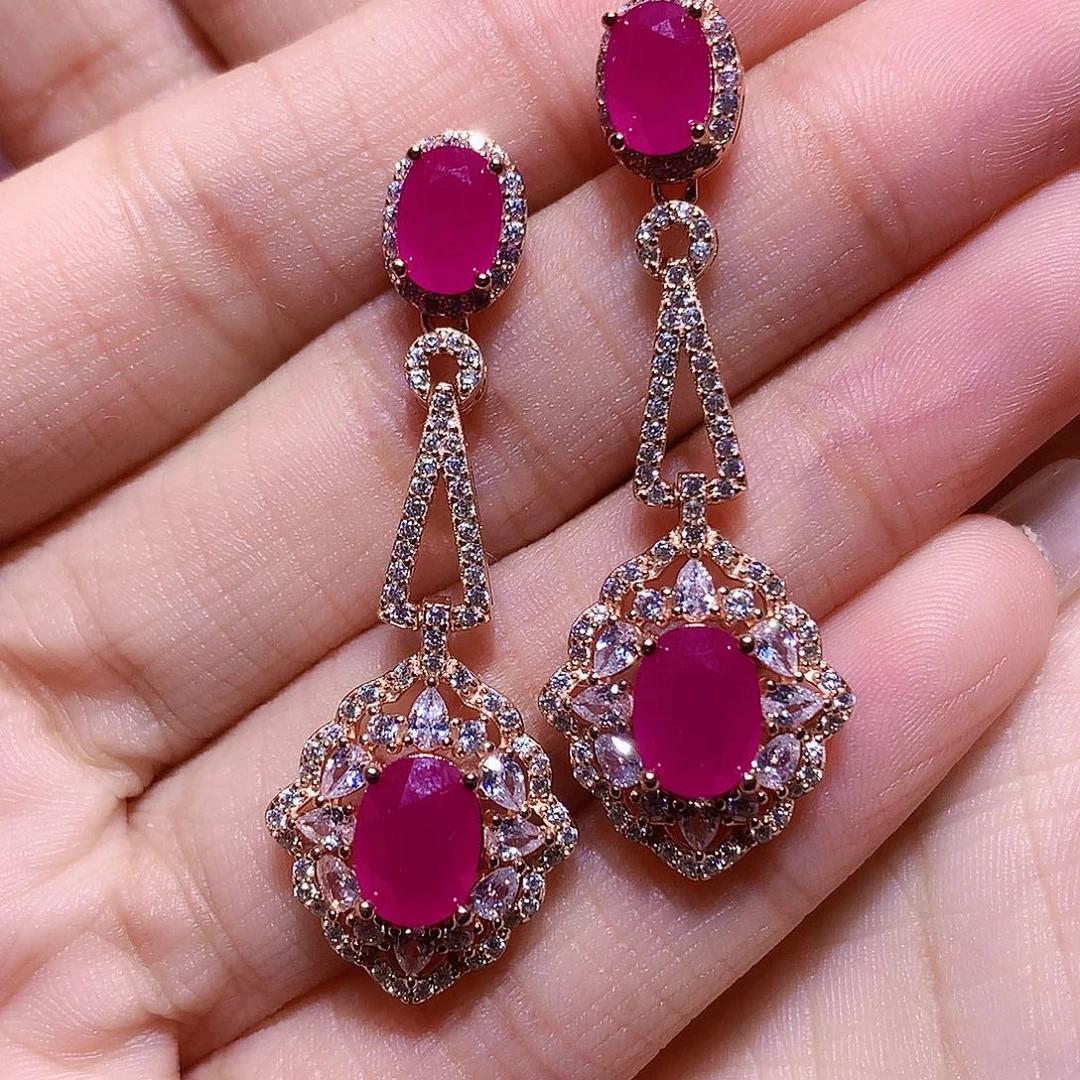 耳饰红宝石银S925镶嵌