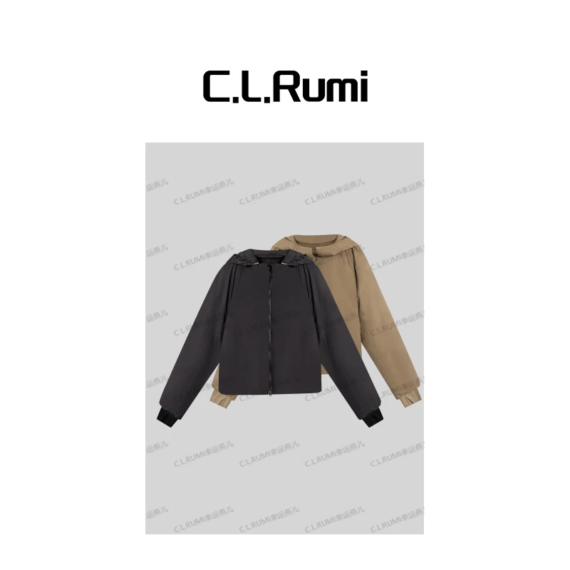 【Rumi精选】“黑松露”秋冬简约百搭宽松连帽超轻棉服外套7196wt