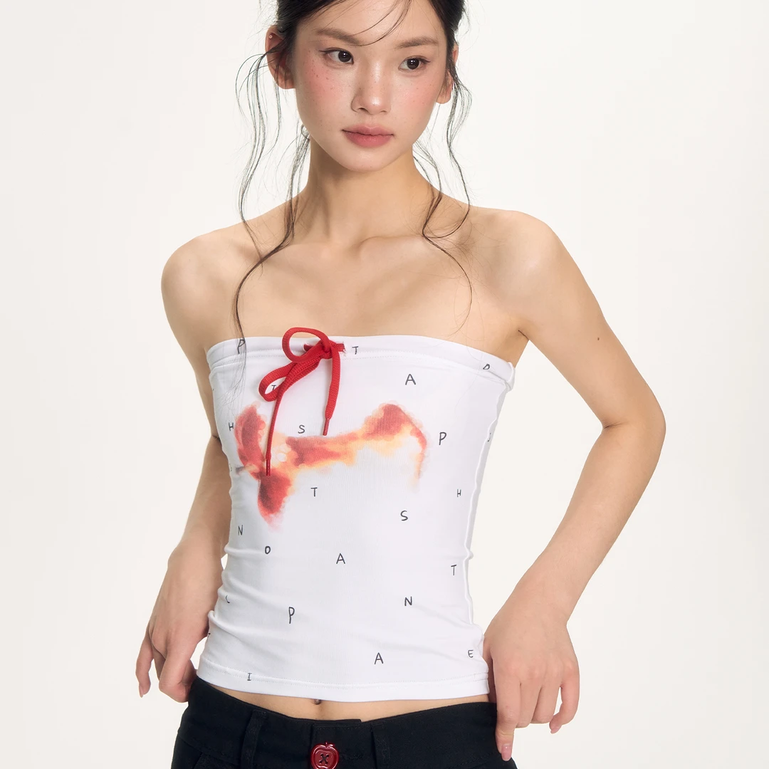 NECY 原创苹果核抹胸蝴蝶结绑带设计夏季内搭防滑吊带无肩带上衣