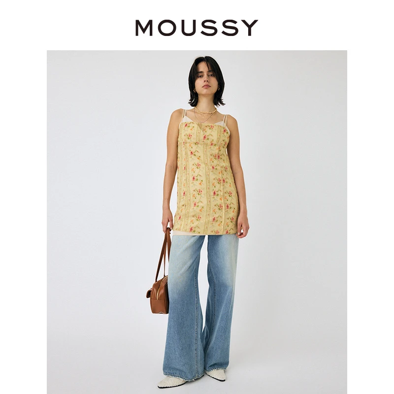 MOUSSY 2025夏季浪漫油画玫瑰两件套吊带连衣裙010HA733-1571