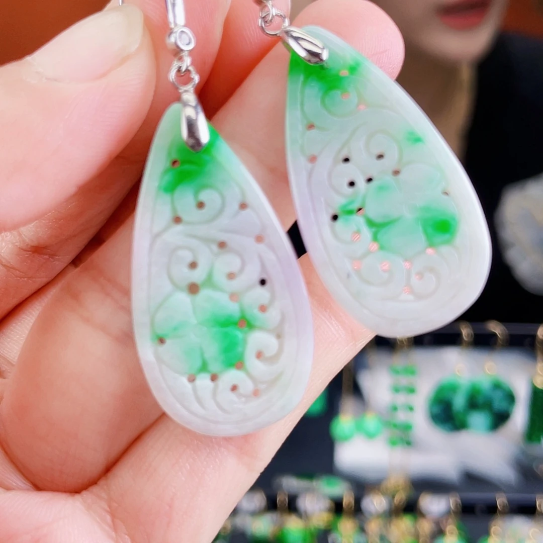 银S925镶嵌翡翠耳饰