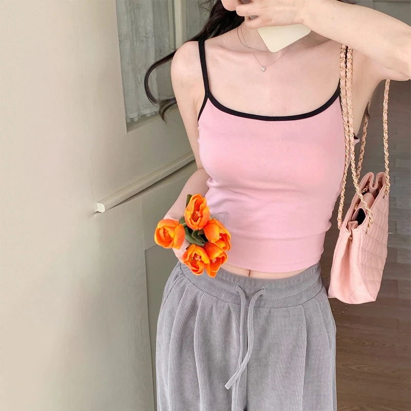 2025夏季新款辣妹拼色吊带美背吊带背心纯色百搭外穿打底上衣