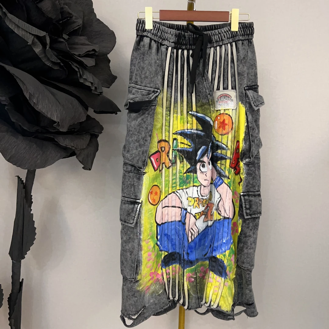RR2000锐宝潮牌手工手绘国朝动漫阔腿嘻哈休闲街头风时尚阔腿裤