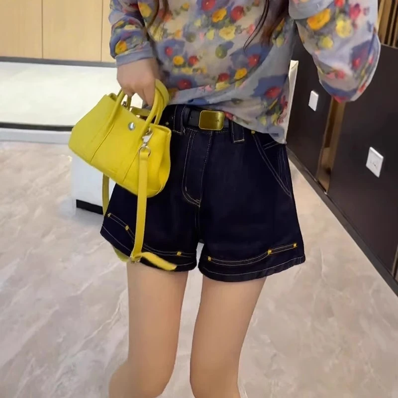 大码女装无弹遮胯阔腿裤子夏季新款时尚高腰百搭复古牛仔a字短裤