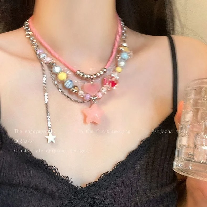 铜合金亚克力项链 多巴胺彩虹糖果项链女ins潮甜美可爱百搭彩色串