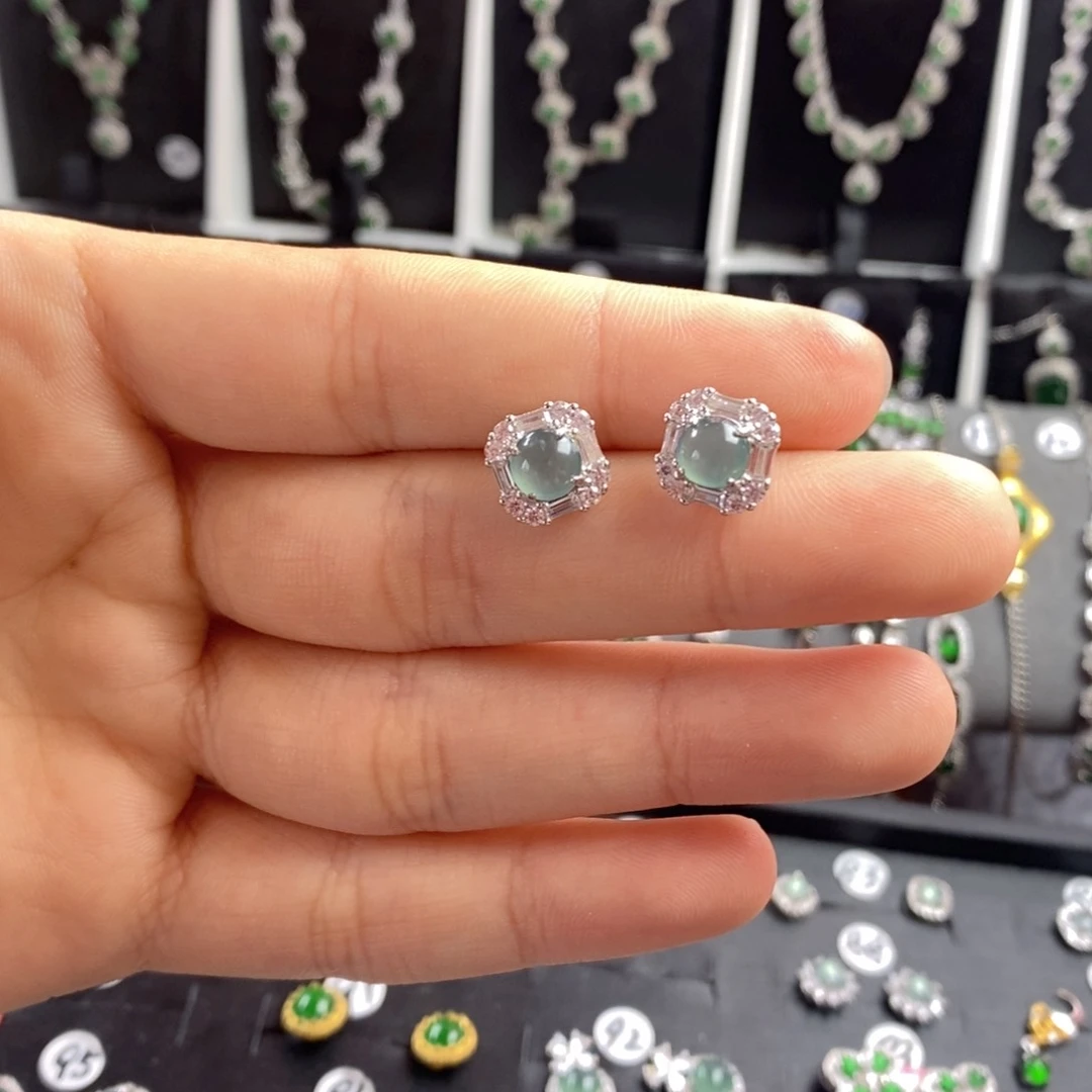 翡翠颈饰银S925镶嵌耳钉翡翠