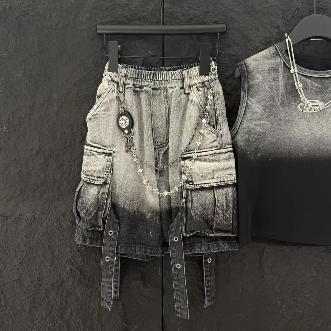 690020夏季（无链条）儿童宽松潮流时尚男童韩版松紧破洞牛仔短裤