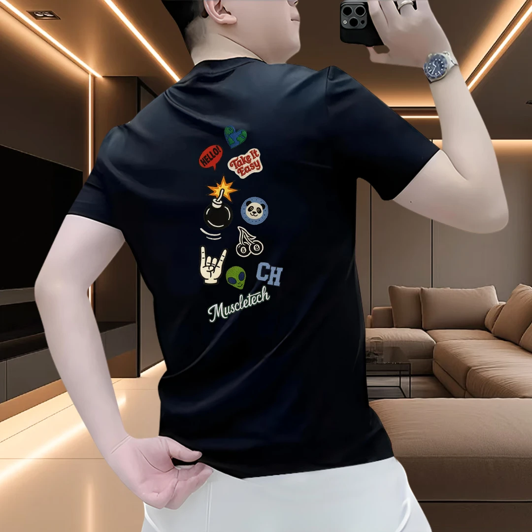 夏季短袖T恤高级感男装2025新款休闲百搭网红款运动服纯棉上衣潮