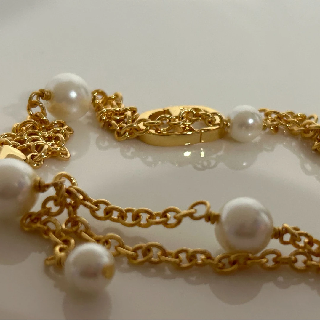 铜合金仿珍珠项链  5017西洋中古风 vintage复古珠珠流苏双层项链