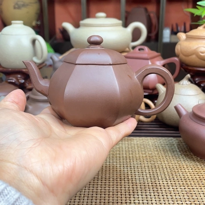 茶壶紫砂厉*了紫泥六方梨形