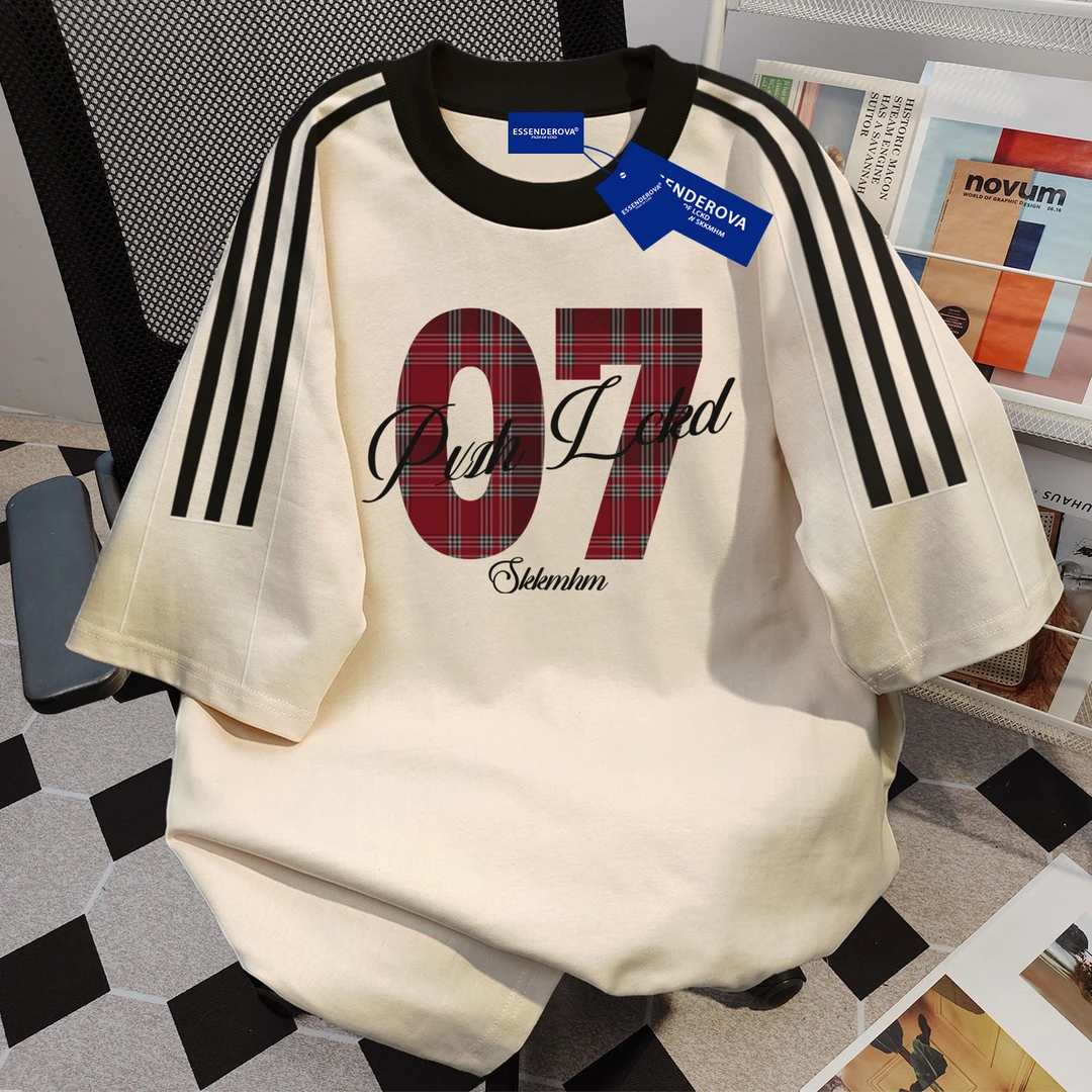 100%纯棉日系设计感字母圆领短袖t恤男女夏季宽松潮牌情侣上衣ins