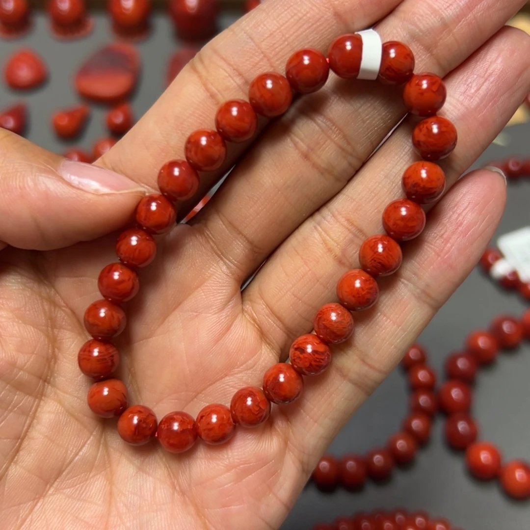 南红玛瑙未镶嵌手串 满肉妖火焰 约7mm 满妖