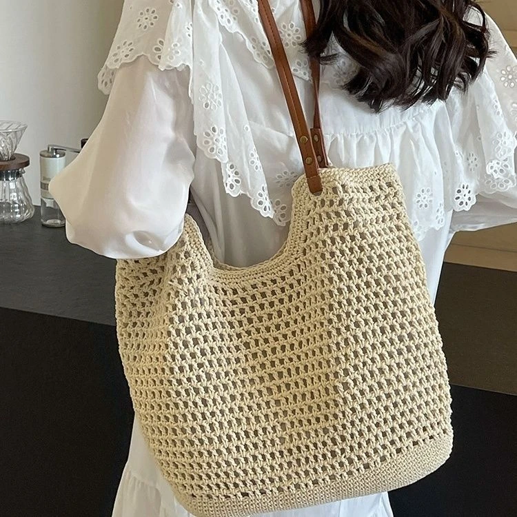 棉线手工出口转内销新款海边度假沙滩包松弛感托特草编包百搭