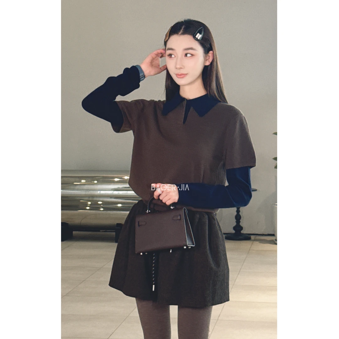 88-宝儿家含幂BV107725309冬季叠穿风假两件拼接山羊绒绵羊毛上衣
