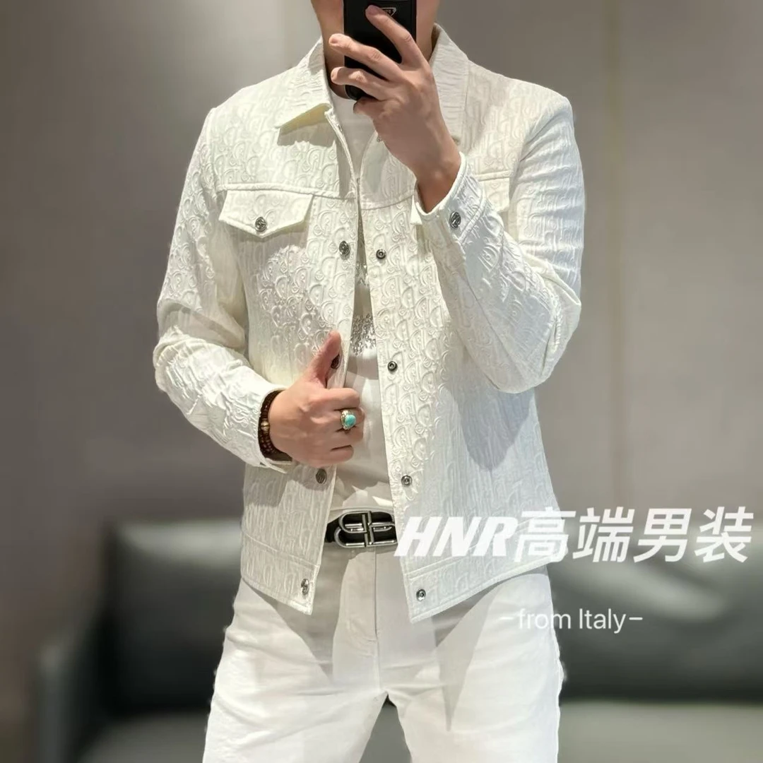 高端欧货男装立体浮雕全体花工艺面料春款夹克003