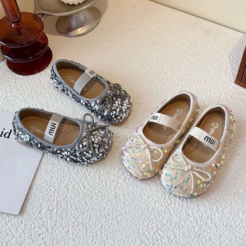 女童亮片小皮鞋2025春季韩版女宝宝公主鞋小女孩浅口闪亮单鞋A489