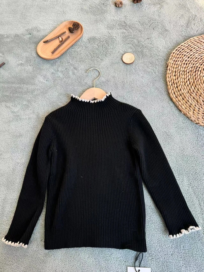 女童秋冬新款女童长袖秋冬季纯色上衣儿童休闲潮圆领打底衫