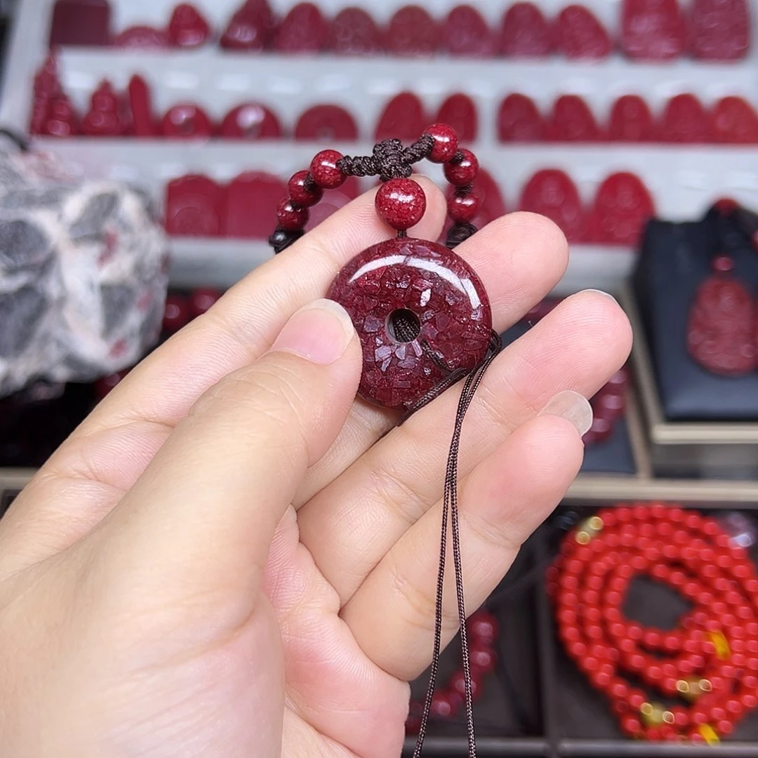 天然辰砂青*争晶体杀平安扣