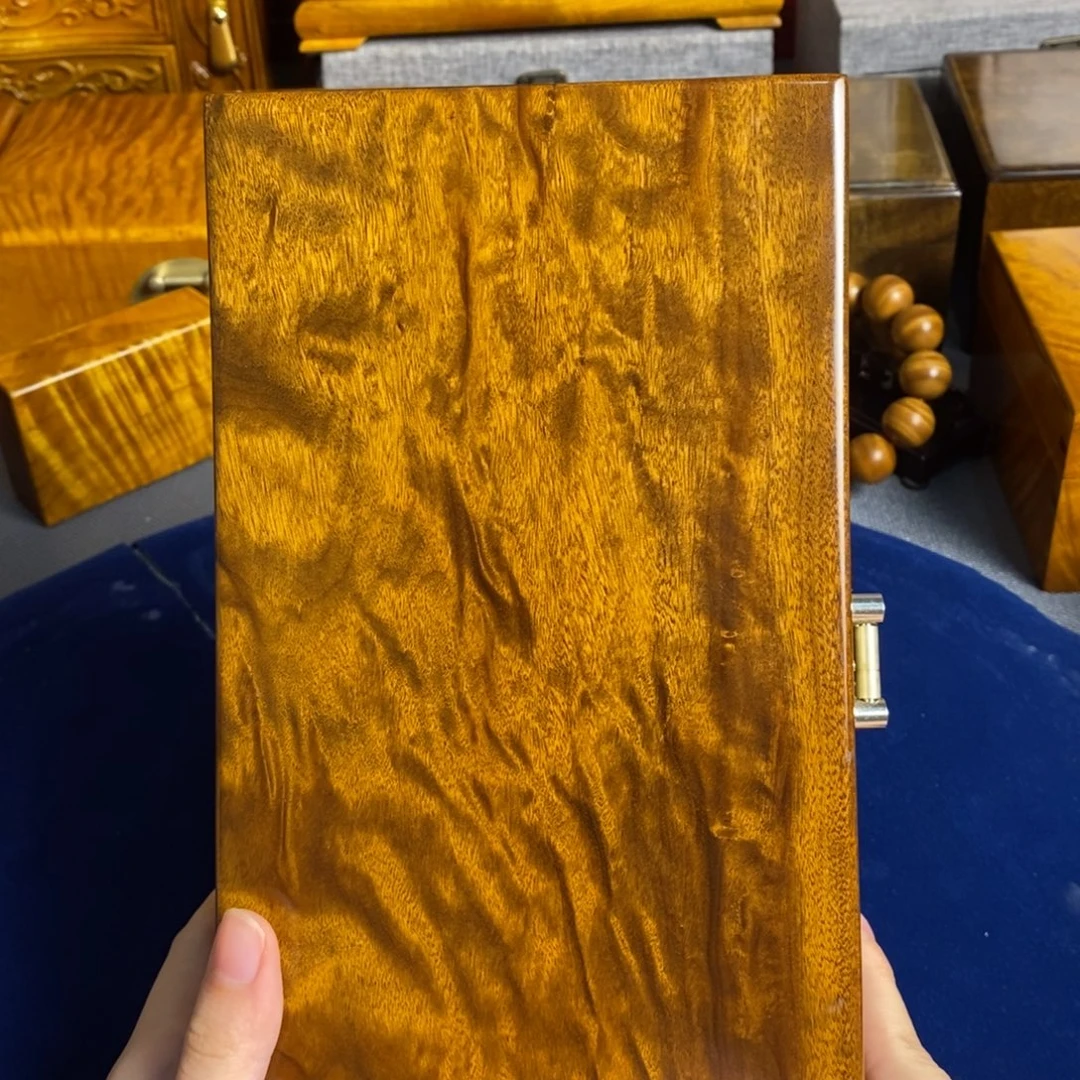 叶***根金丝楠阴沉木 黄料首饰盒25*14*8cm