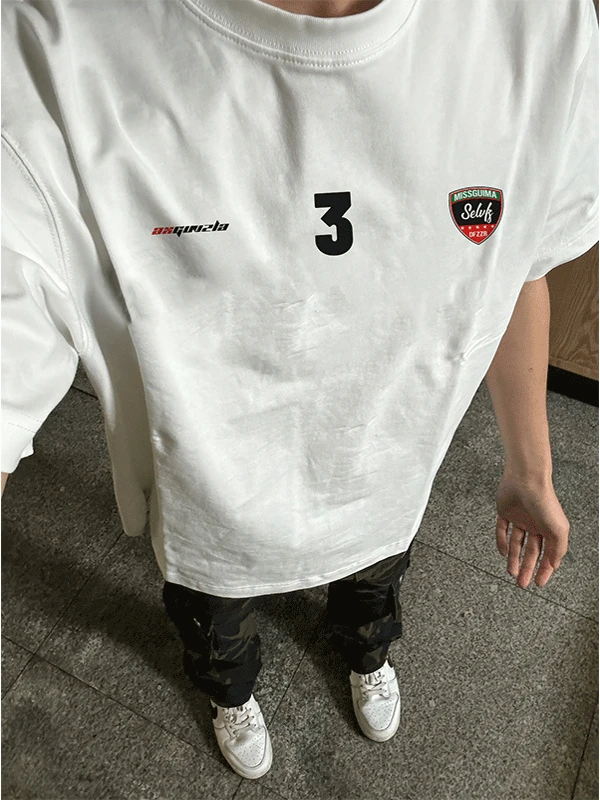 【重磅纯棉】夏季宽松圆领白色休闲爆款潮流印花美式新款男短袖T恤