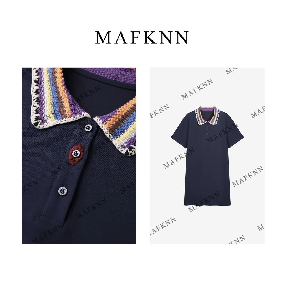 MAFKNN/玛肯时尚休闲简约纯色百搭翻领短袖夏季连衣裙MK12266