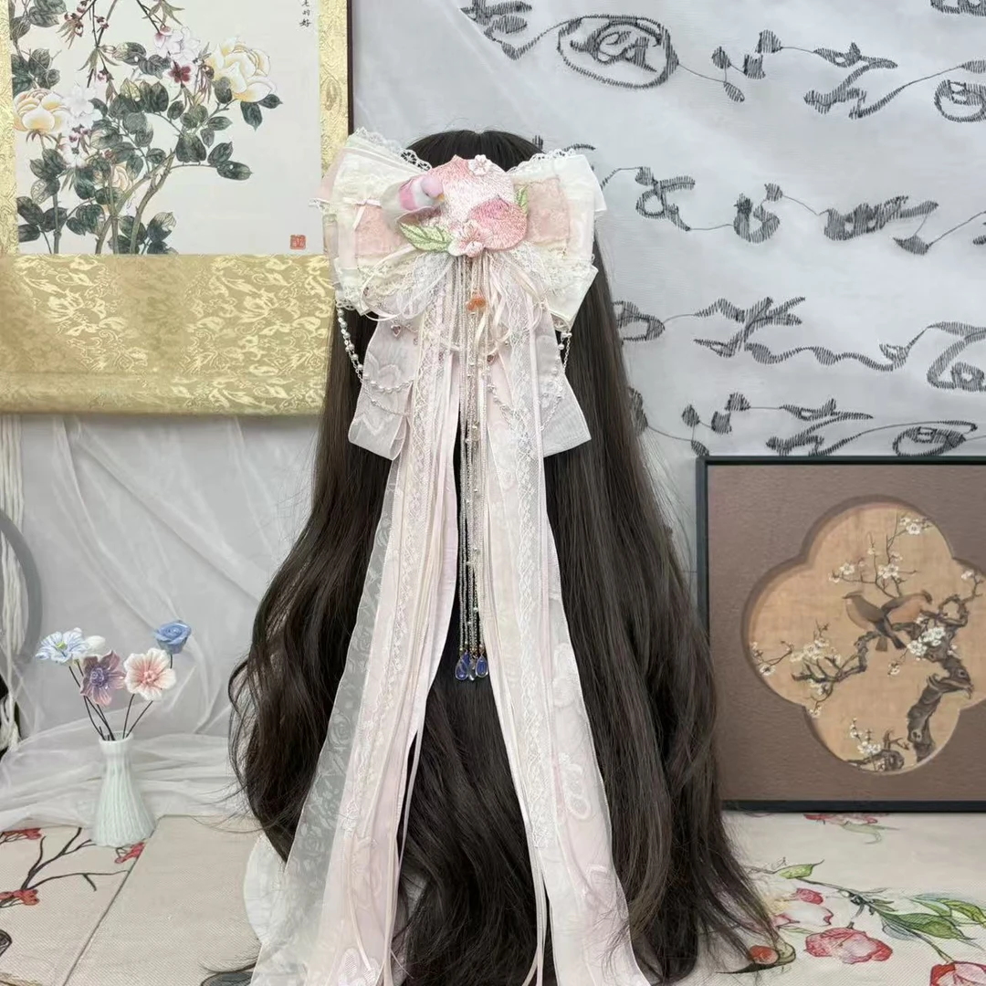 【桃雾啾啾】新国风长飘带蝴蝶结发夹古风汉服洛丽塔百搭氛围感头饰