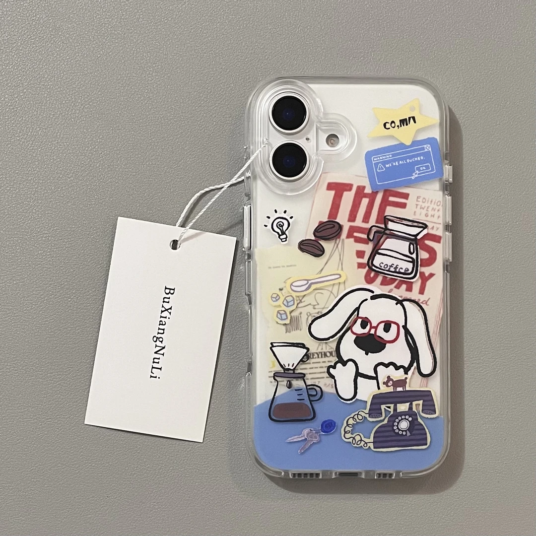 创意剪纸咖啡实验室狗狗适用苹果16pro手机壳iPhone15磨砂14/13