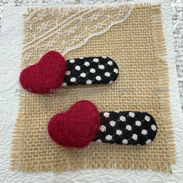 韩系东大门秋冬高级感红色波点爱心发夹女百搭头饰网红