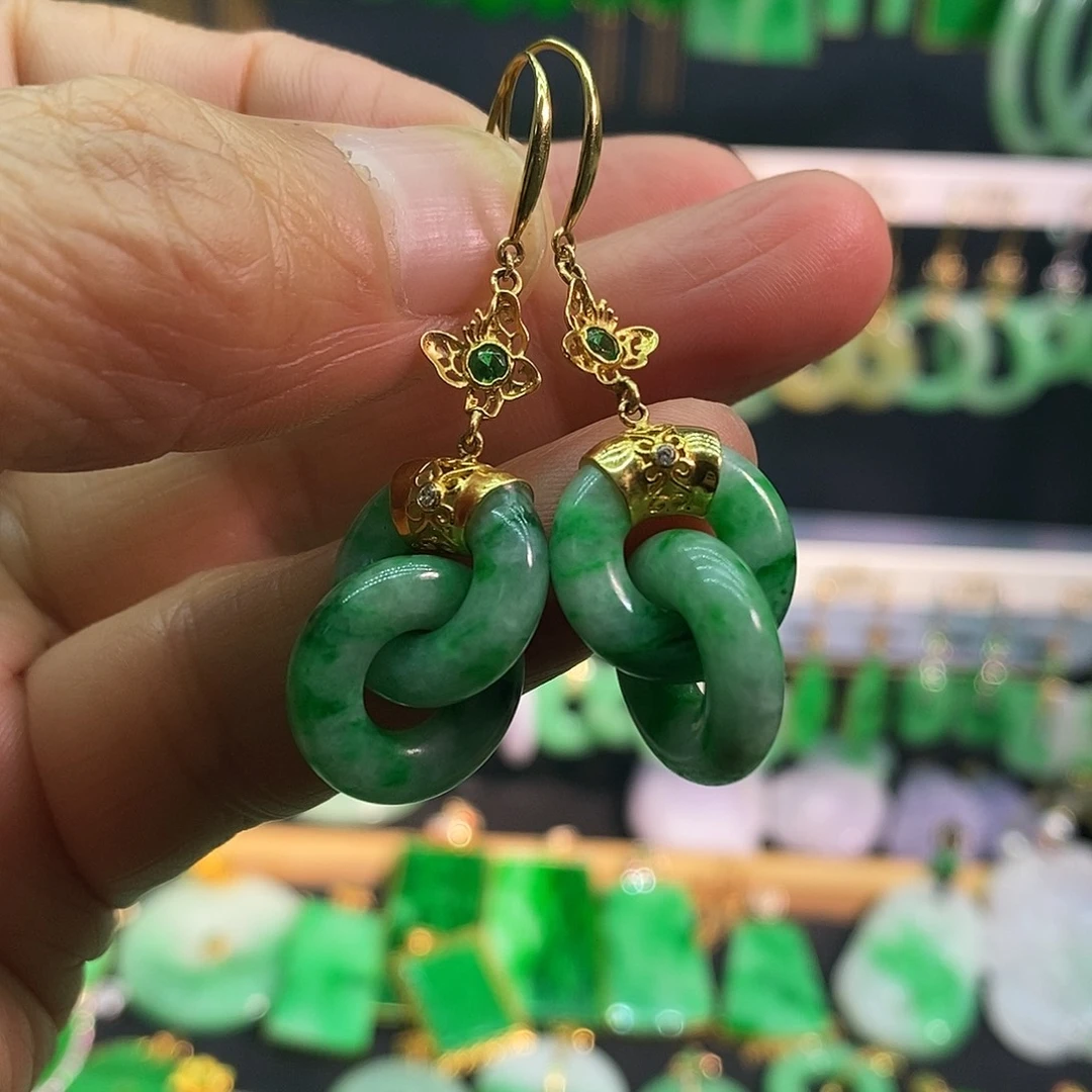 翡翠18K金镶嵌耳饰耳饰