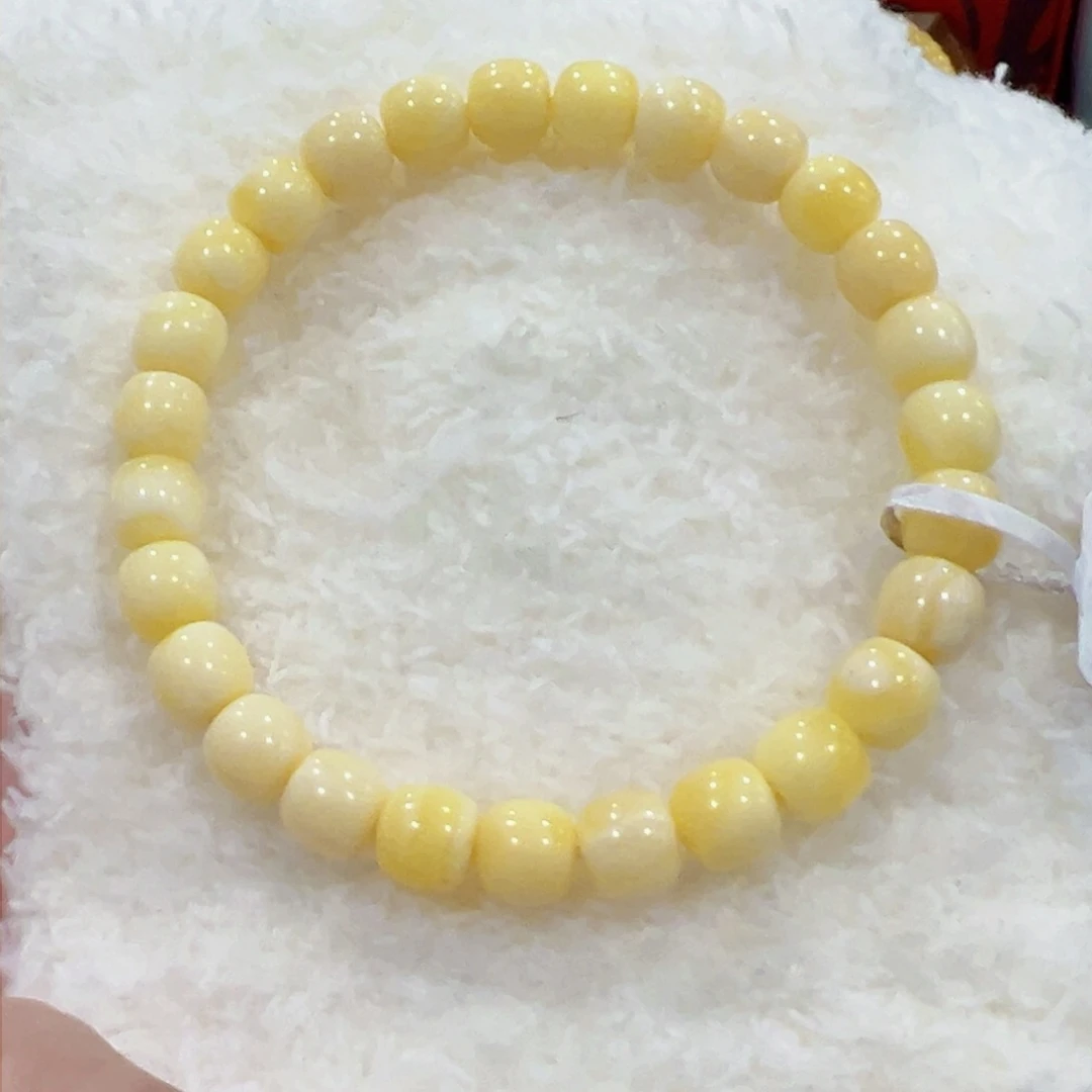蜜蜡手链未镶嵌C*7.5m奶白满蜡微瑕