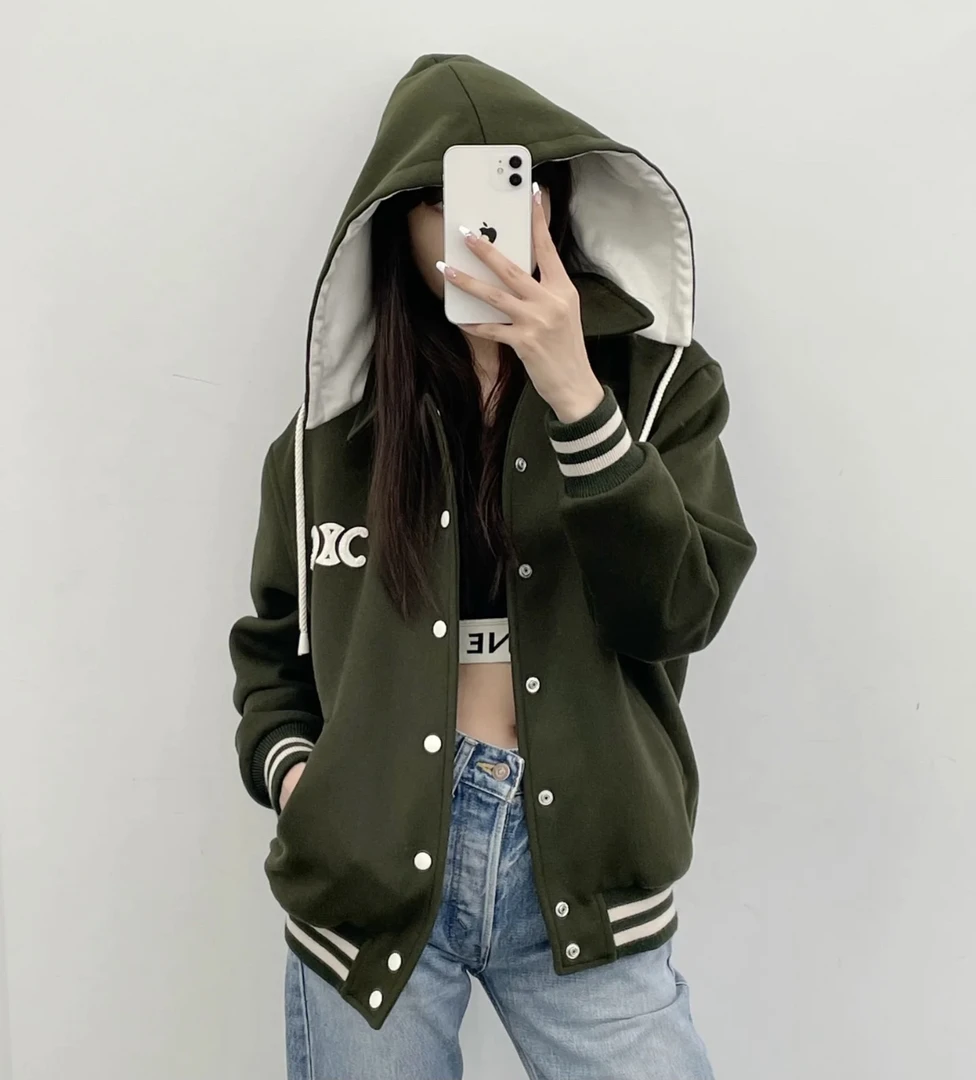 95新 Celine/思琳  aa一零九二 山羊绒 双面学院风连帽夹克 40码