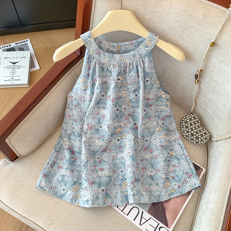 法式重工刺绣挂脖吊带背心女2025夏季新款设计感小众减龄无袖上衣