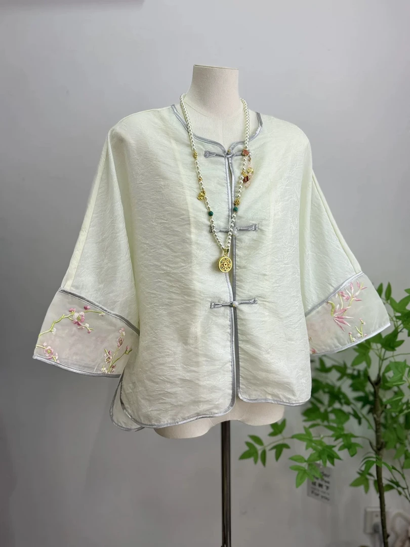 新中式国风复古刺绣圆领短袖上衣女2025夏季新款气质休闲