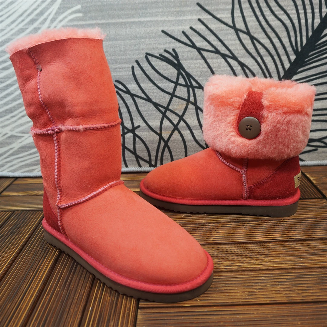 冬季新款真皮羊皮毛一体雪地靴套筒短筒靴两穿保暖女棉靴69-4