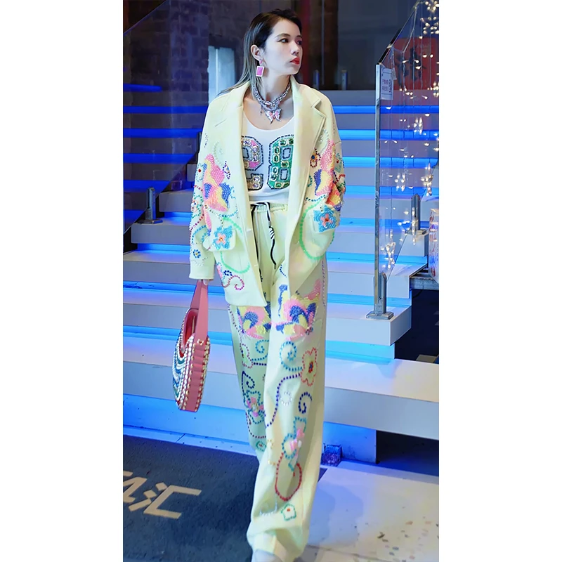 JIE LI/街力原创小众设计师定制款黄色套装女A7266阔腿夏季薄款