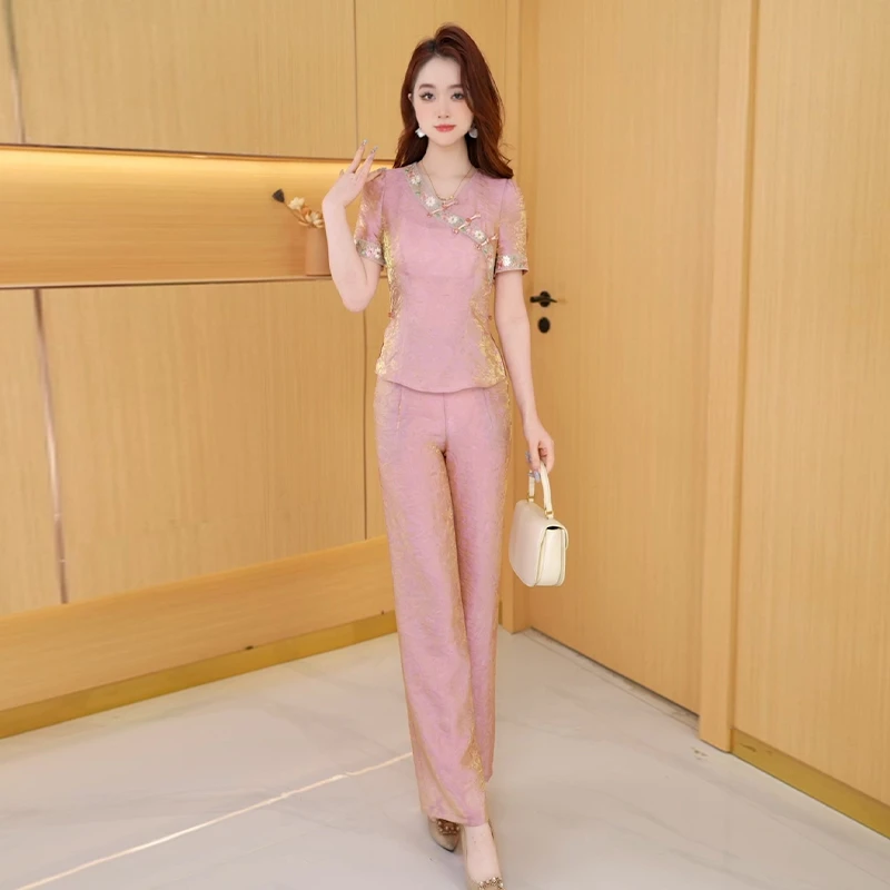 【两件套】夏季时尚女神修身洋气宽松气质休闲百搭显瘦减龄女装套裤