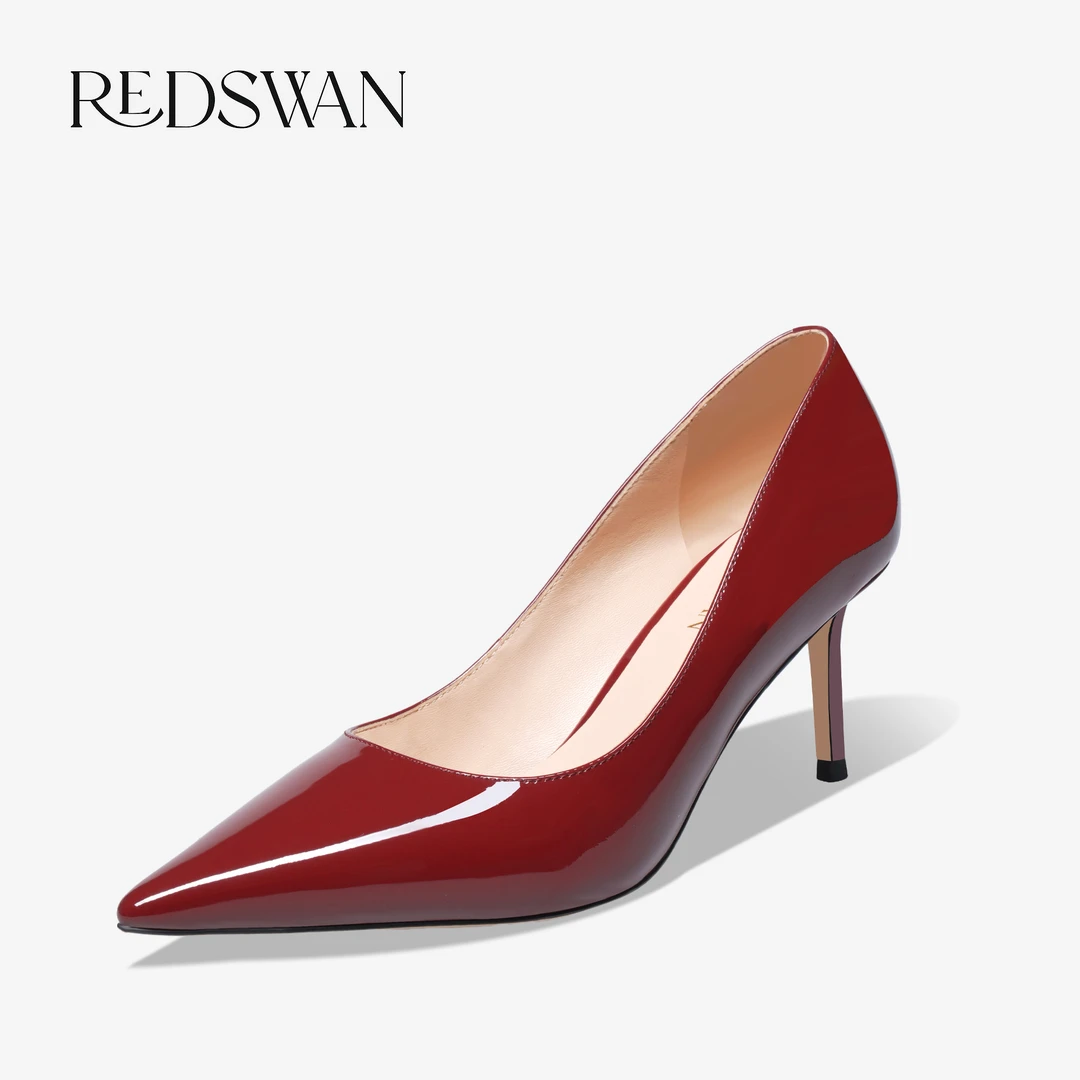 REDSWAN 红色高跟鞋女鞋漆皮通勤高端职业轻奢细高跟尖头羊皮百搭