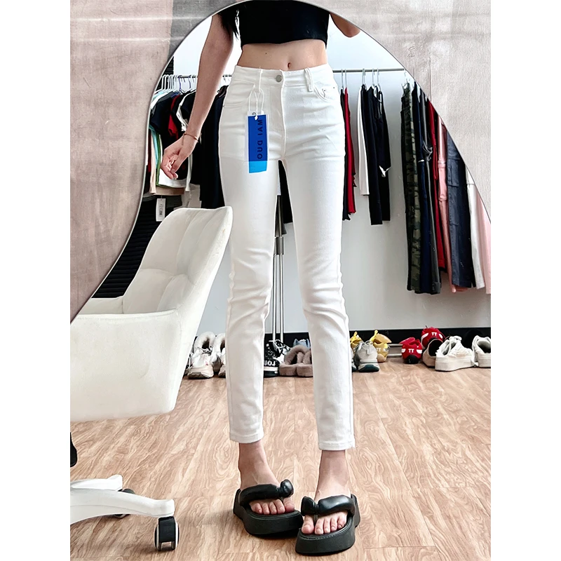 冬季加绒白色高腰175高个子显腿长铅笔裤弹力小脚裤紧身牛仔裤女