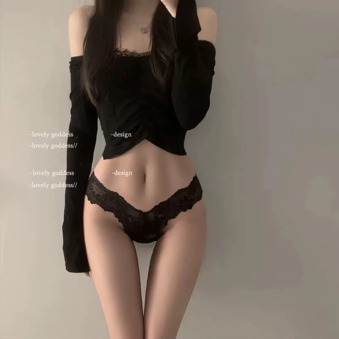 昨夜好梦*黑色性感凹陷女士女款女式女生开衩内裆裤女夏季薄款